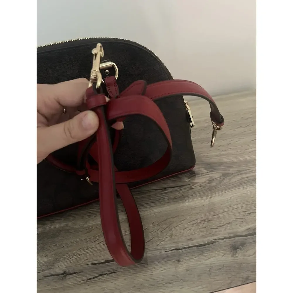 Coach 2558 Katy Satchel Signature Canvas & Leather Bag - Brown/Red dome satchel